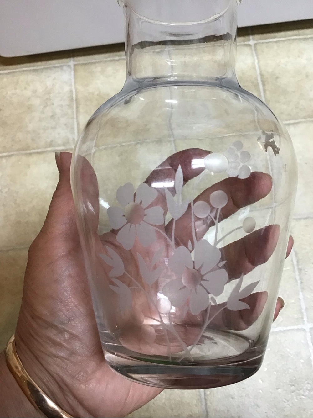 Clear Glass Floral Etched Bud Mini Vase in White - Picture 3 of 4